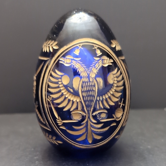VGT,Cobalt Blue Etched Russian Faberge Egg . - Picture 1 of 9